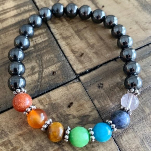 2pc 7 Chakra Hematite Stretch Bracelet - Picture 4 of 5
